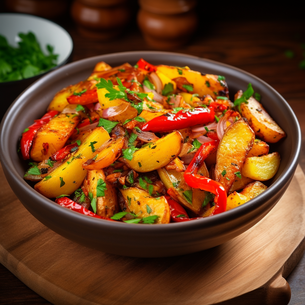 Fried Potatoes with Grilled Peppers Recipe